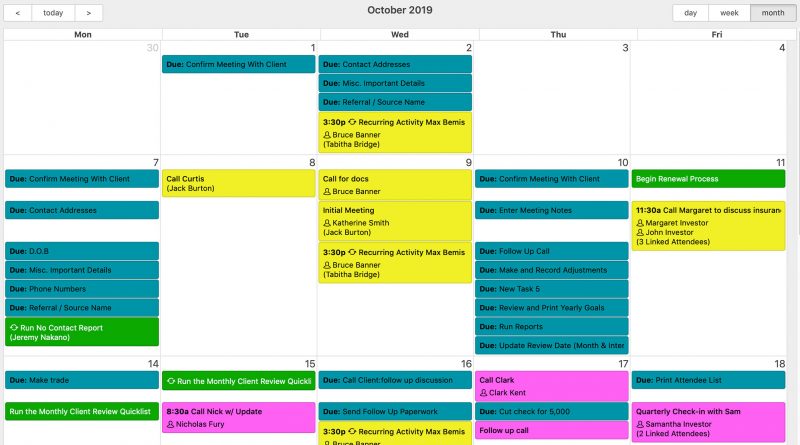 Redtail CRM calendar view screenshot