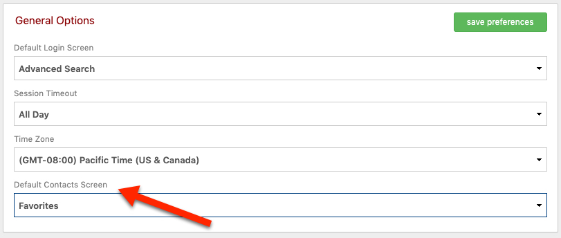 default contacts preference