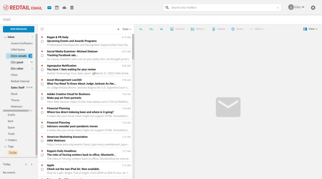 Modern email interface