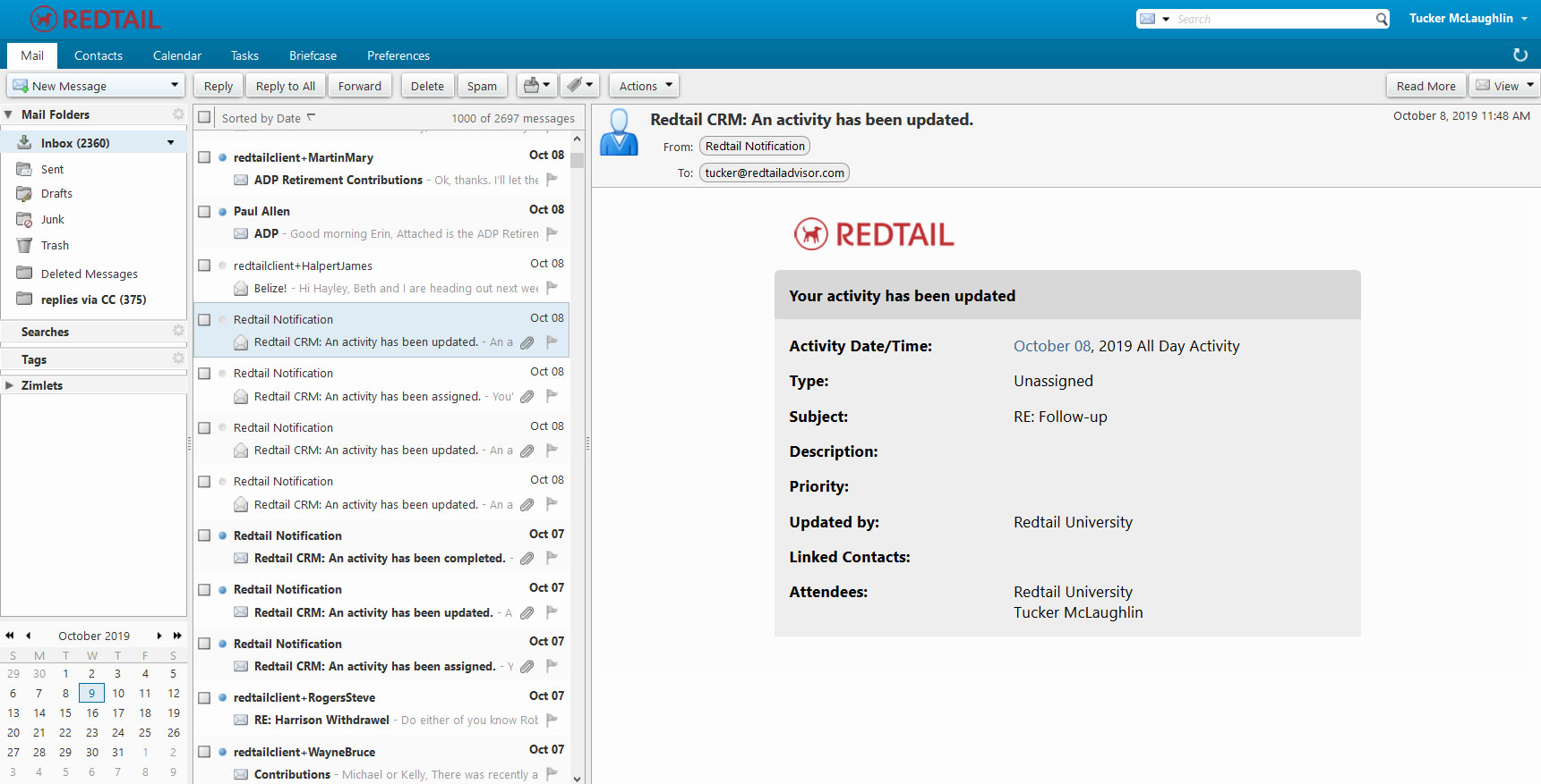 Redtail email webmail platform screenshot