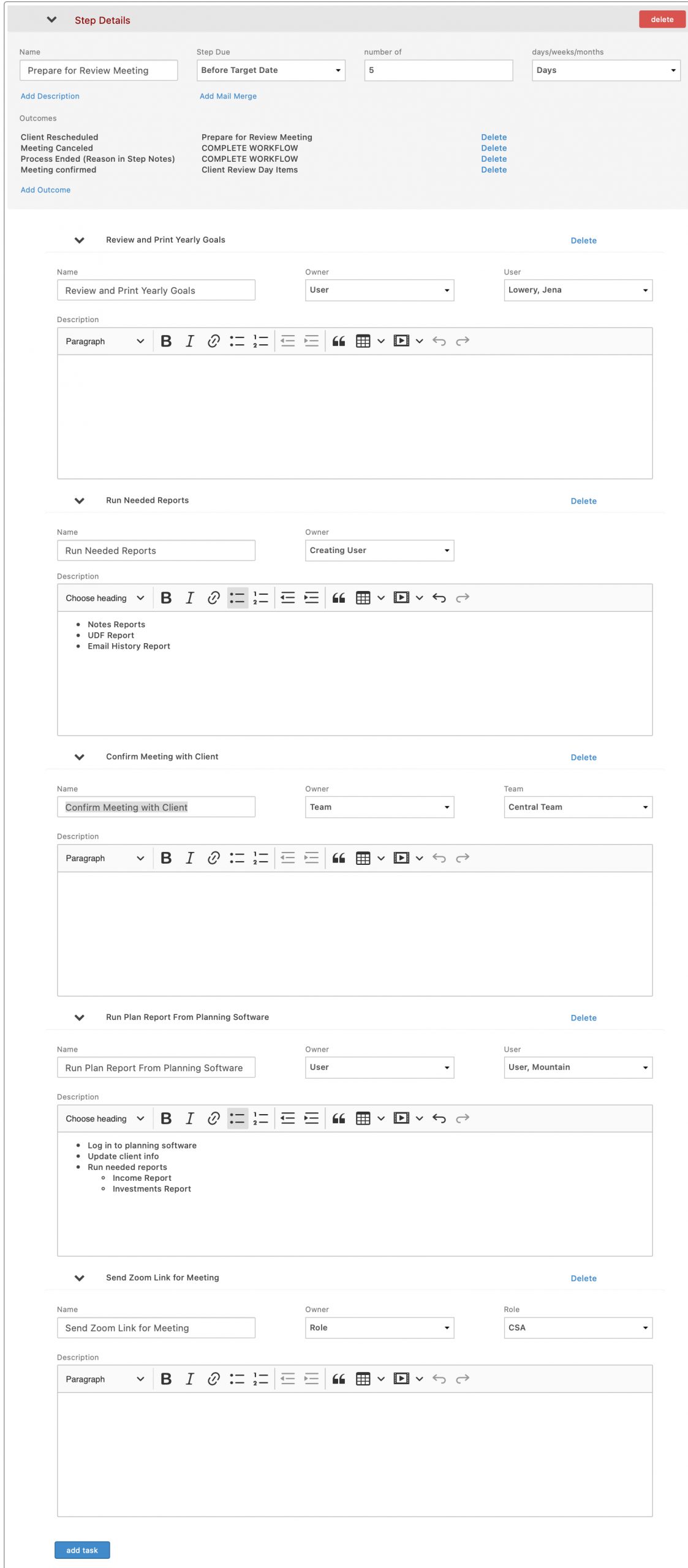 expanded Step and Tasks