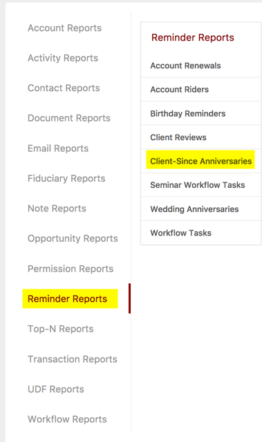 Client Since Anniversaries Report